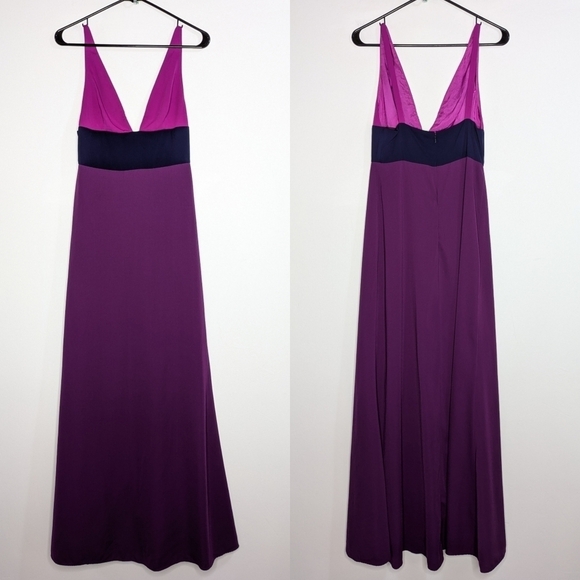 Jill Stuart purple blue color block v neck maxi gown dress 2 - Picture 1 of 11